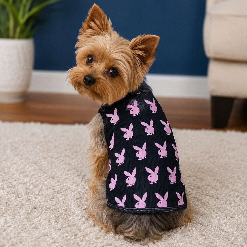Playboy Dog Tank Top Shirt Size XS Pink Bunny Logo Y2K Coquette Vintage Novelty